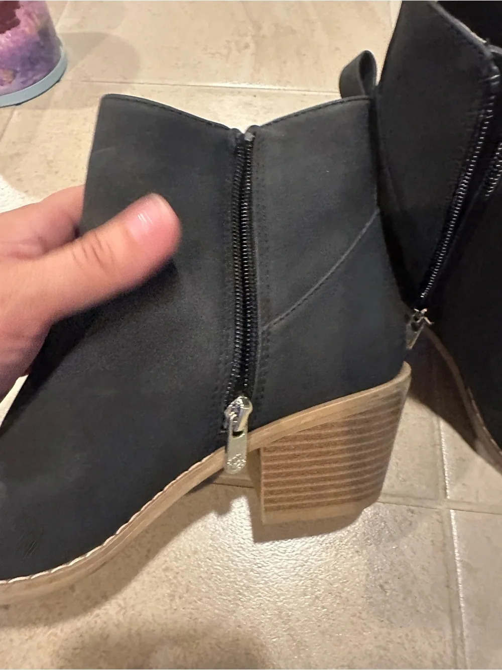 Elle Black Ankle Zip Boots with Tan Trim